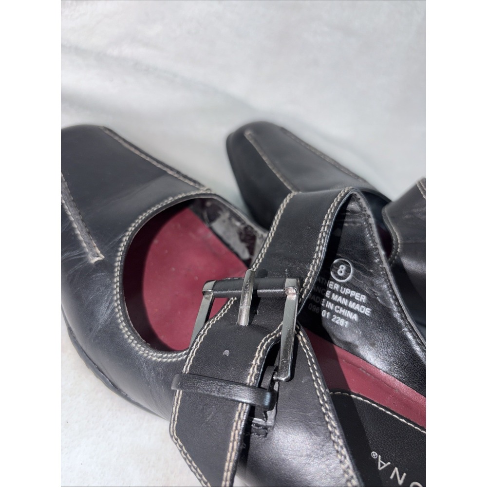 Merona Black Leather Mary Jane Mules Square Toe Block Heel 8 Witchy Whimsygoth - Picture 8 of 10